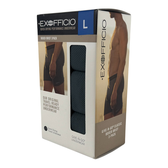 ExOfficio Men’s Give-N-Go Boxer Brief 3-Pack – Charcoal (Size L) - Picture 4 of 5